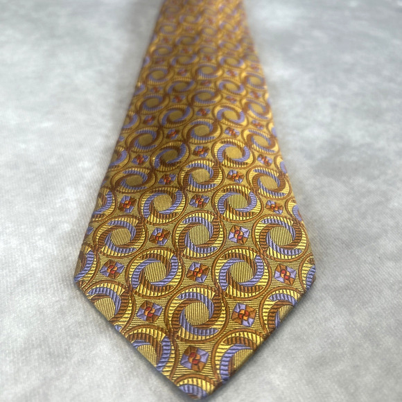 Robert Talbott Estate 100% Silk Necktie Yellow Gold Purple Geometric Swirls USA - Picture 4 of 7
